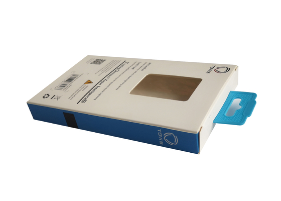 Recyclable Blue Electronics Cardboard Box With PVC Windows Earphone Packaging